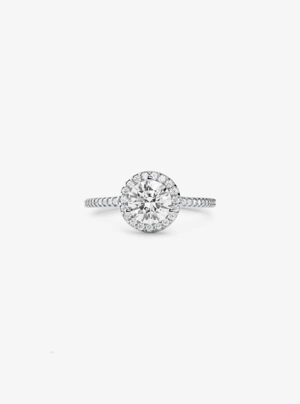 Damske Prstene Michael Kors Precious Metal-Plated Sterling Silver Pavé Oversized Halo Strieborne - Šperky Michael Kors Sleva | RJTPC-0381